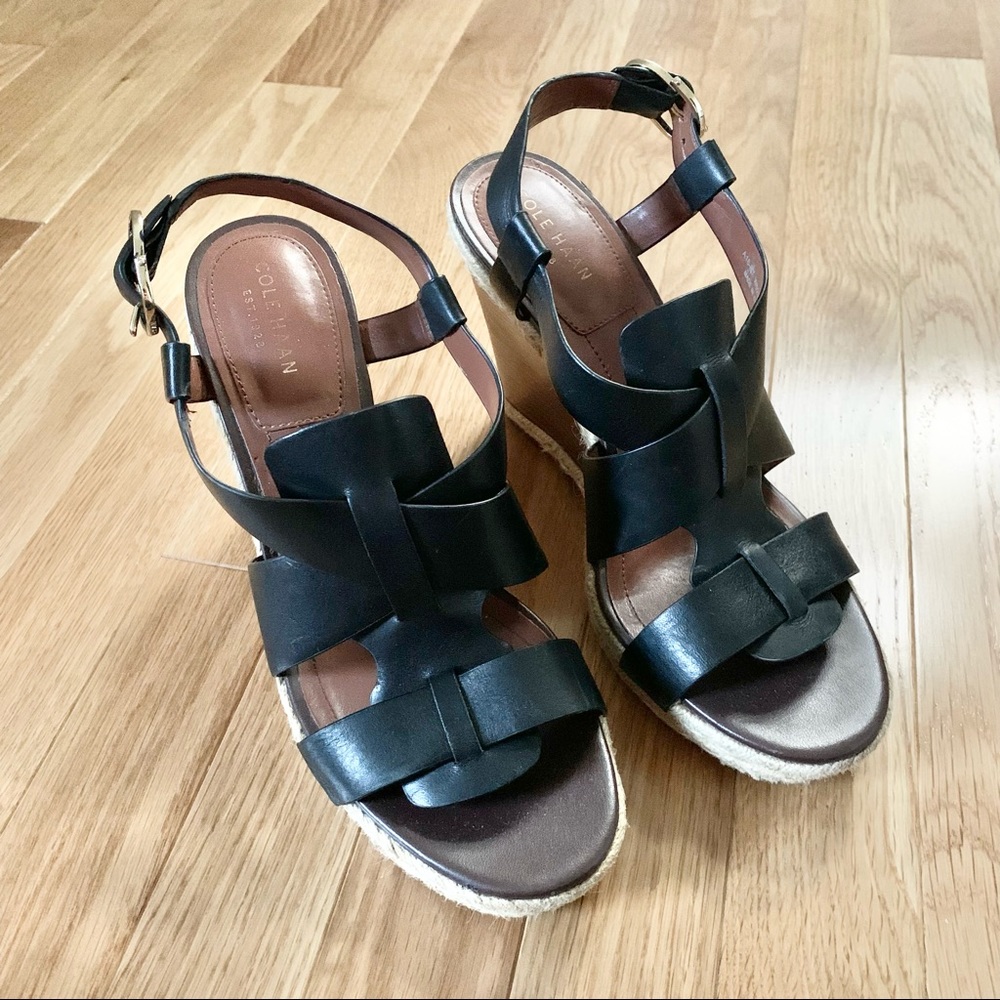 Cole Haan | Breecey Black Wedge Sandals | Sz 8
